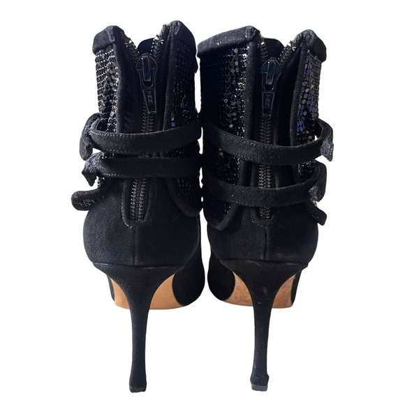 Manolo Blahnik 10 Silver Sequin Suede Ankle Boots Stiletto Disco Booties Black - Picture 5 of 9